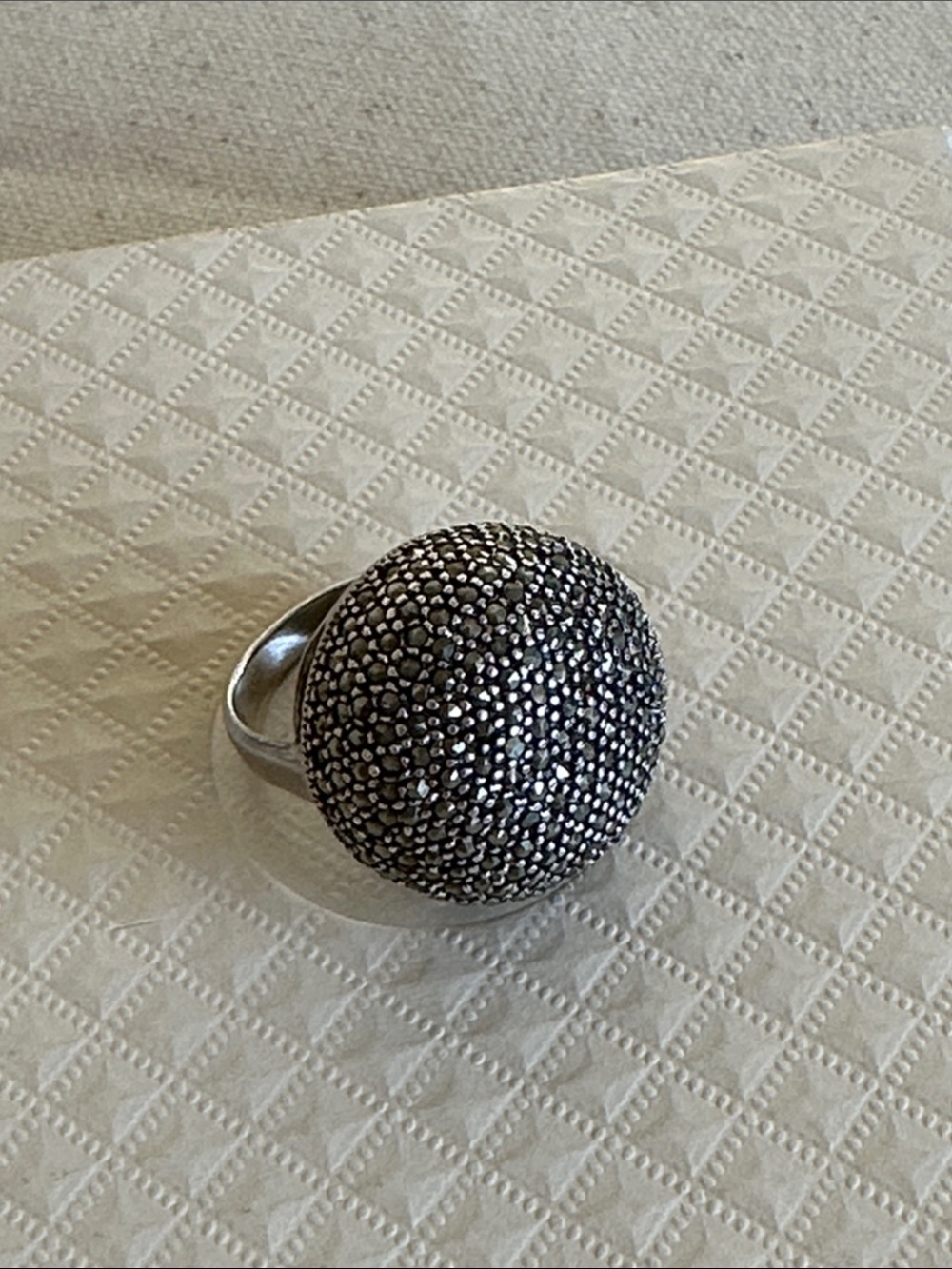 Marcasite Sterling Silver Dome Cocktail Ring - 925 Silver